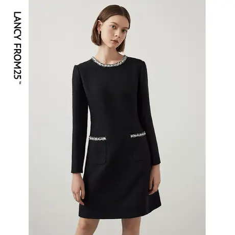 朗姿法式小香风黑色通勤高级感内搭气质连衣裙2024年春季新款裙子图片