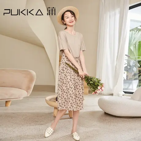 蒲PUKKA 商场同款女装连衣裙夏季新款时尚拼接高腰中长裙女图片