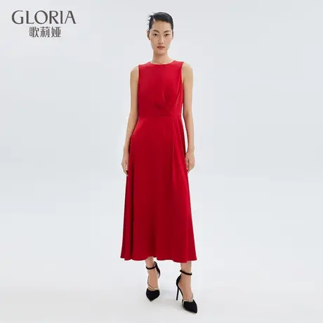 歌莉娅春夏新款高级感三醋酸蕾丝礼服裙红色背心连衣裙121L4K480商品大图