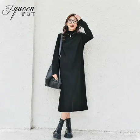 针织连衣裙女中长款秋季新款设计感黑色半高领打底内搭长袖裙子图片