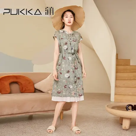 蒲PUKKA 商场同款女装苎麻连衣裙夏季新款设计感系带中长裙商品大图