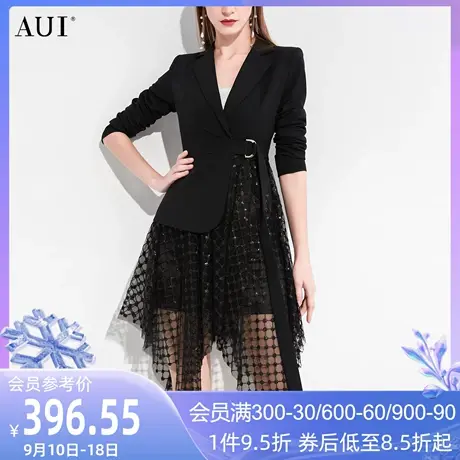 AUI黑色设计感高级西装连衣裙女2023春新款小个子小众不规则裙子图片