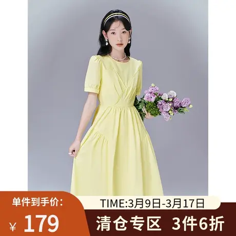 初语2022新款柠檬黄连衣裙女夏季元气显肤白A字裙商品大图