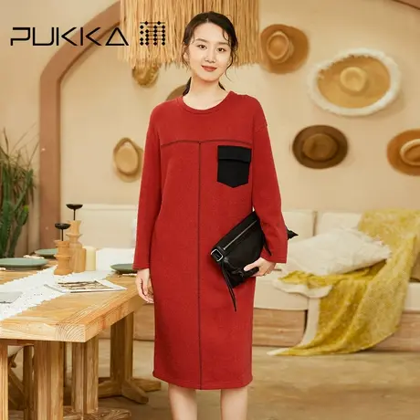 蒲PUKKA 商场同款女装羊毛连衣裙2022冬装新款设计感裙子614014图片