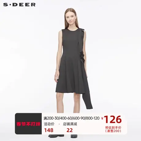 sdeer圣迪奥女装新款圆领创意裁剪网纱拼接无袖连衣裙S19481209图片