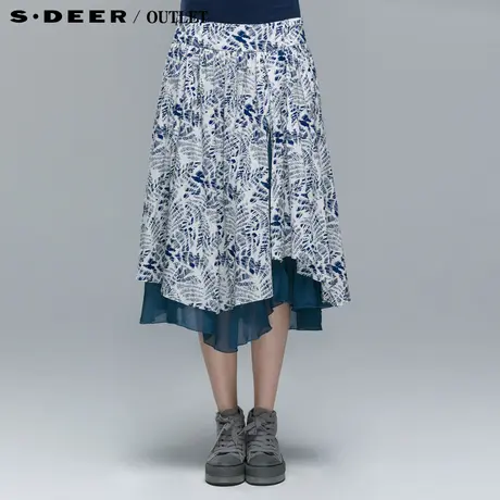 sdeer圣迪奥2014新款夏装女装碎花层叠摆长裙半身裙3281158图片