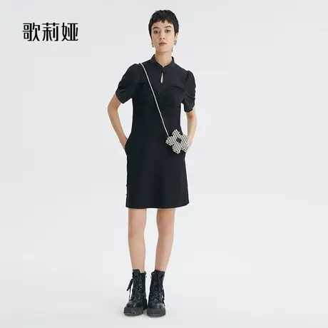 歌莉娅新中式国风旗袍式小黑裙牛仔连衣裙子夏季女装125J4J3Z0图片