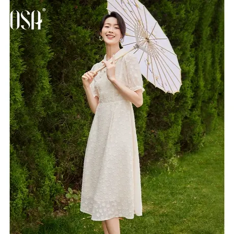 OSA欧莎新中式改良旗袍国风连衣裙女夏季2023年新款气质雪纺裙子图片