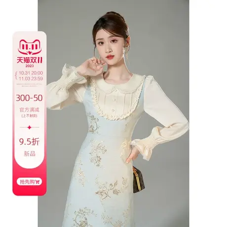 韩语琳法式长袖连衣裙2023新款女秋冬季高级感气质显瘦设计感裙子商品大图