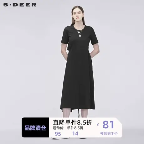 sdeer圣迪奥女装设计感套头圆领灵动飘带长款短袖连衣裙S18181206商品大图