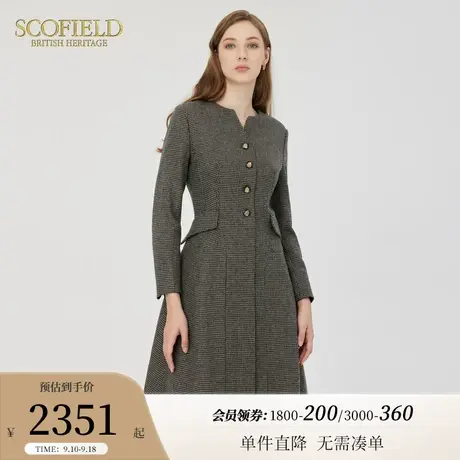 【羊毛】Scofield女装复古格子长袖收腰显瘦连衣裙秋季新品图片
