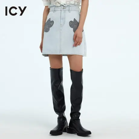 icy原创春季新款时尚小个子拼接高腰包臀A字裙blue水洗牛仔半身裙图片
