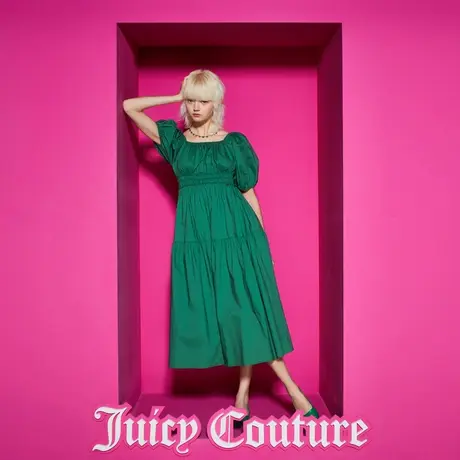 Juicy Couture橘滋女装新款茵茵苍翠大U领牌大摆曳地连衣裙图片