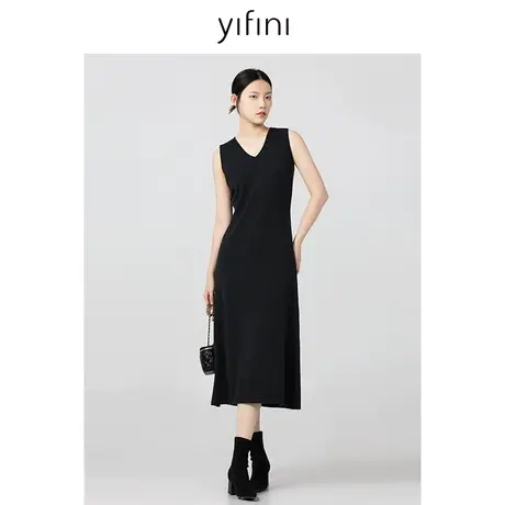 Yifini/易菲高级感气质通勤无袖针织裙女2023秋季新款背带连衣裙图片