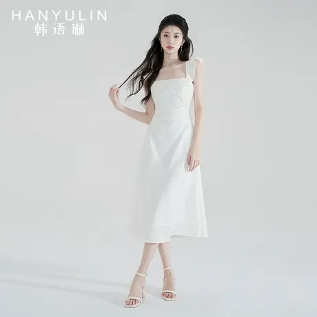 韩语琳法式连衣裙女夏季2023新款爆款漂亮气质显瘦高级感白色裙子图片