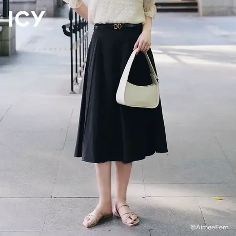 icy新款时尚个性设计感压褶可拆卸金属卡扣腰带半身裙女图片