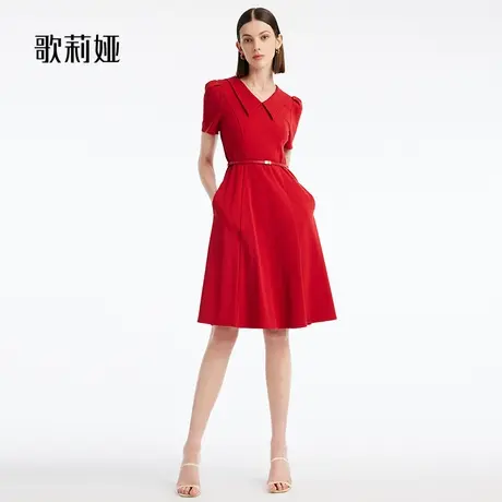 歌莉娅夏季红色气质翻领连衣裙女显瘦显白高级感通勤小个子裙子图片