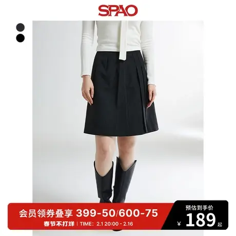 SPAO韩国同款2024年春新款女士学院风纯色A字半身裙SPWHE12W08图片