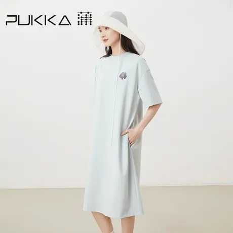蒲PUKKA 慵懒宽松H型连衣裙女裙2023新品休闲中长款短袖直筒裙图片
