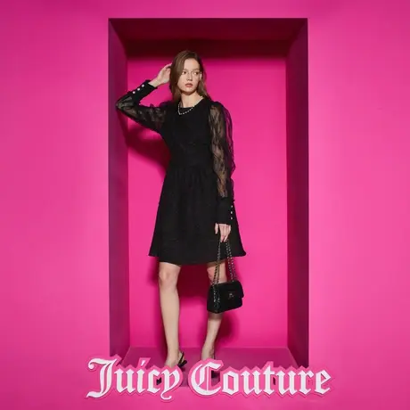 Juicy Couture橘滋女装新款女装夏夜圆舞曲立体蕾丝袖时尚连衣裙图片