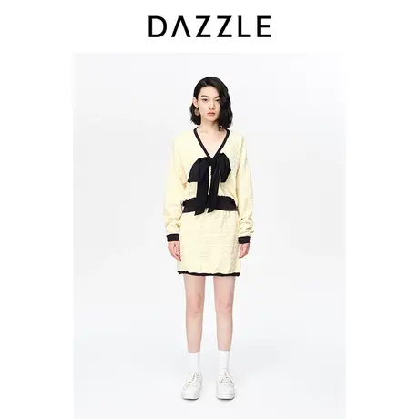DAZZLE地素奥莱2023春季新款复古松紧腰字母提花针织直筒半身裙图片
