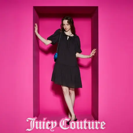Juicy Couture橘滋女装新款女装经典系带绣花宽松泡泡袖连衣裙图片
