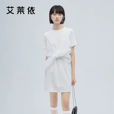 艾莱依欧根纱高级感连衣裙女2022夏装新款法式小众显瘦白色t恤裙图片