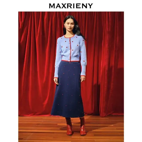 【商场同款】MAXRIENY优雅复古绣花红波点半裙2023冬季新款裙子图片