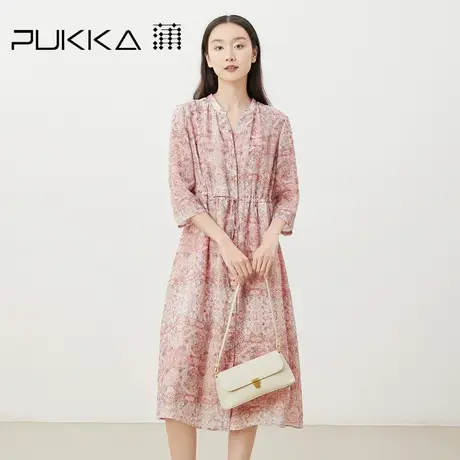 蒲PUKKA 原创女装2023夏季新品苎麻印花法式度假宽松舒适连衣裙商品大图