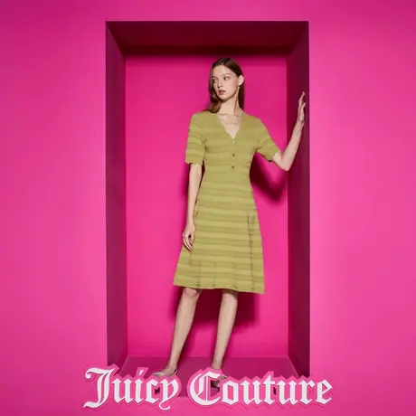 Juicy Couture橘滋女装新款女装马斯塔德波浪边肌理感A字连衣裙图片