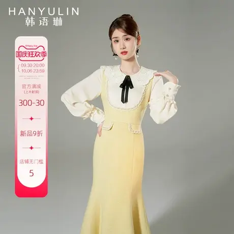 韩语琳高级感超好看连衣裙2023新款女早秋法式气质小香风拼接裙子图片