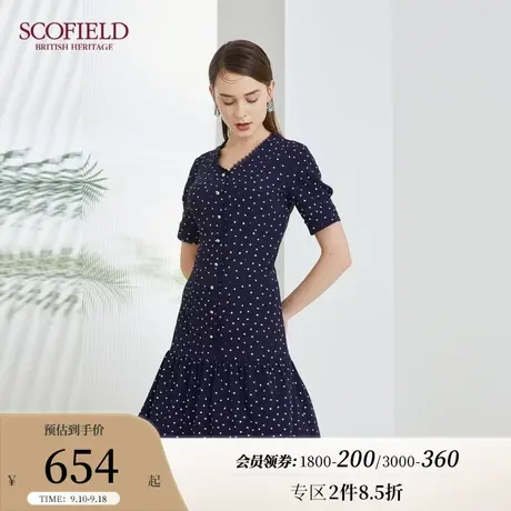 Scofield女装秋季波点印花短袖收腰中长小个子微胖连衣裙商场同款图片