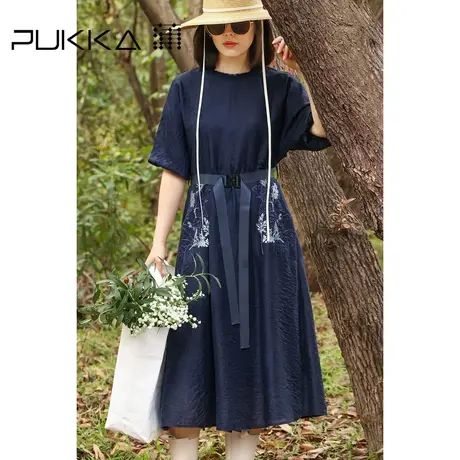 蒲PUKKA时装周中式连衣裙女2023夏季新款宽松复古绣花收腰裙子图片