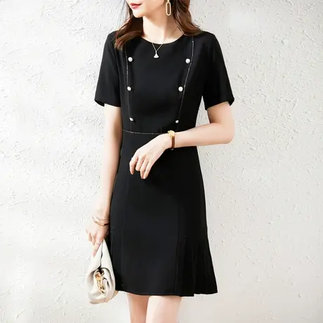 短袖修身连衣裙女装夏季2021年新款韩版优雅时尚显瘦中款小黑裙图片