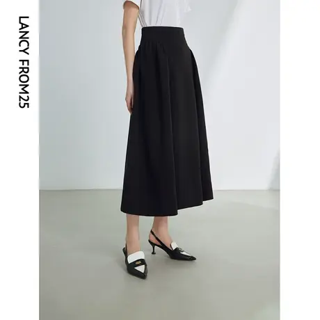 朗姿法式设计感高腰显瘦气质高级感黑色裙子女2024春季新款半身裙图片