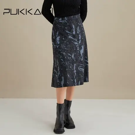 蒲PUKKA 半裙女灰蓝湖泊半身裙A字裙高级感设计商场同款图片