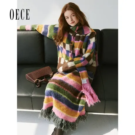 【双11新品】Oece彩虹条纹针织半身裙2023秋冬季新款设计感裙子图片