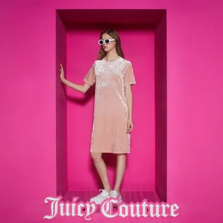 Juicy Couture橘滋女装新款女装春樱拂面植绒烫片丝绒连衣裙图片