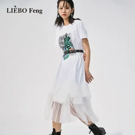 裂帛LIEBOFeng商场同款2023年新百搭设计感刺绣针织短袖T恤裙图片