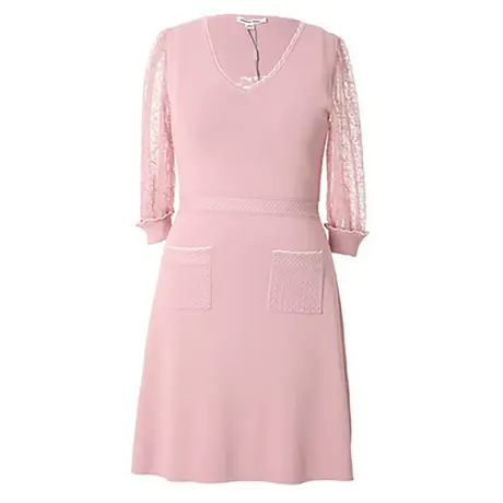 季候风连衣裙 v领显瘦拼接蕾丝袖设计粉色针织裙子女0682OA176图片