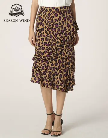 季候风半裙不规则荷叶边设计修身豹纹雪纺半身裙女0221QG803图片