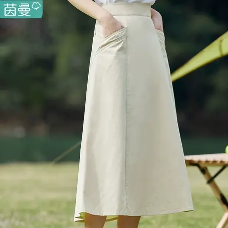 茵曼高腰半身裙女2024夏季新款设计感口袋A字中长裙薄款夏款文艺图片