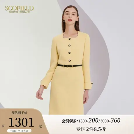 【小香风】Scofield女装秋季新方领通勤气质收腰显瘦中长款连衣裙图片