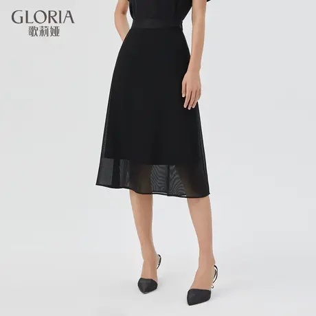 歌莉娅夏季高级感三醋酸网格黑色半裙气质通勤半截裙女124L2B080图片