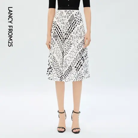 LANCY/悦朗姿女装夏季新款高腰半身裙子女通勤设计感印花裙子商品大图