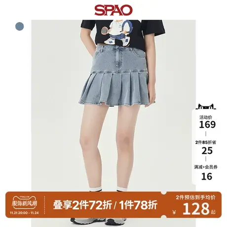 SPAO女士春季新款短款时尚潮流牛仔百褶半身裙SPWJD25S21图片