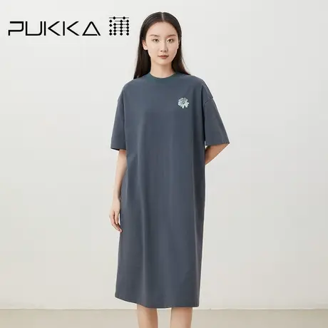 蒲PUKKA 慵懒廓形直筒连衣裙女裙子2023新品夏短袖宽松圆领中长裙图片