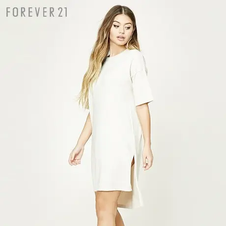 Forever 21 2018新款女士夏装时尚纯色不规则下摆短袖连衣裙图片