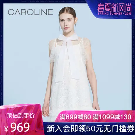 CAROLINE/卡洛琳2019夏季新品蕾丝网纱系带无袖连衣裙ECR9BA56图片