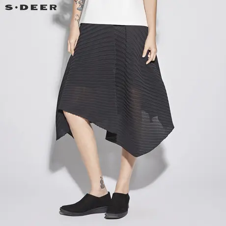 sdeer圣迪奥2019新款女装夏装松紧腰身不规则底摆半身裙S18281136图片